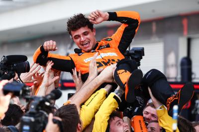 Lando Norris celebrates his breakthrough F1 win